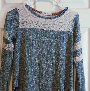 Rewind Blue and White Lace Long Sleeve Top